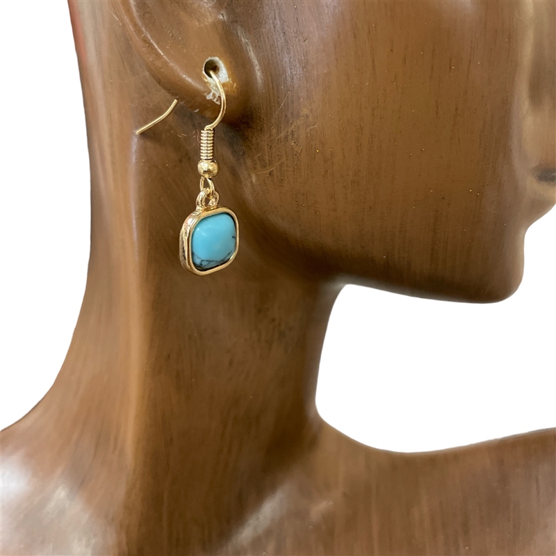 301TQ  XS SMALL SQUARE TURQUOISE STONE EARRINGS