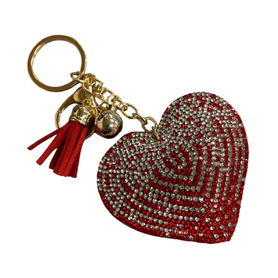 302RD RED CLEAR RHINESTONE HEART KEYCHAIN