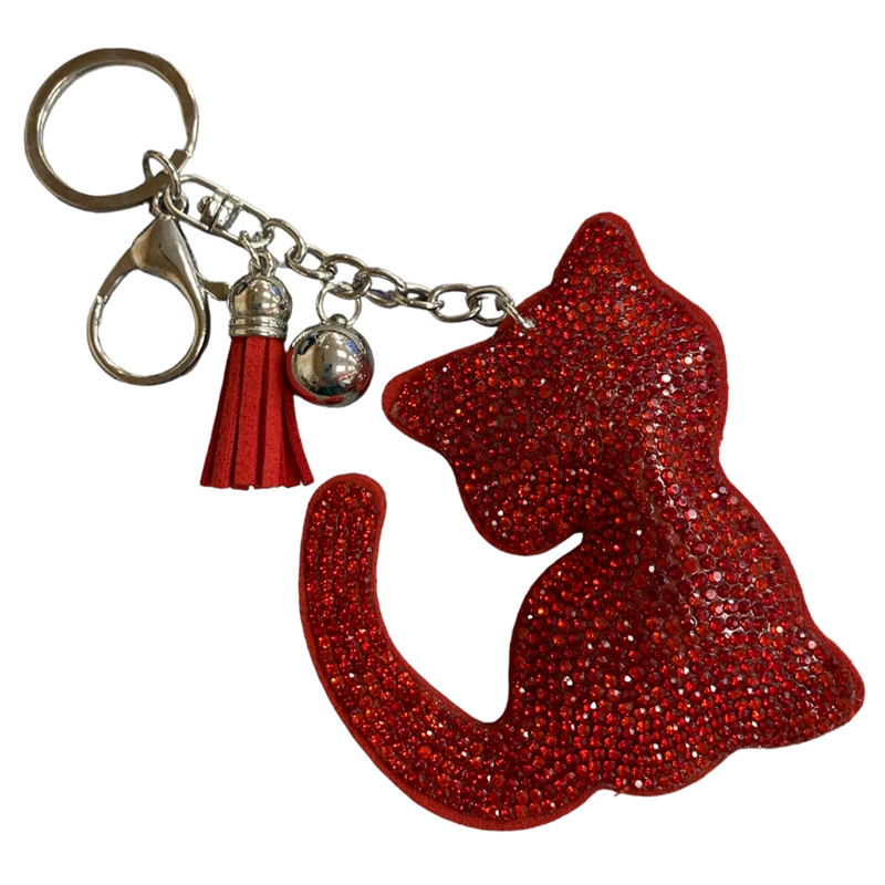 303RD RED RHINESTONE CAT KEYCHAIN