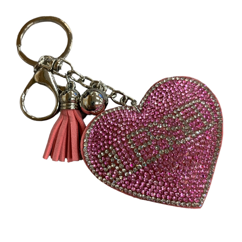 307PNK PINK  BLESSED  RHINESTONE HEART KEYCHAIN