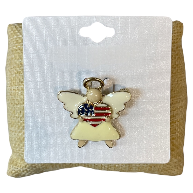 31035 GOLD AMERICAN FLAG HEART ANGEL SMALL BROOCH PIN