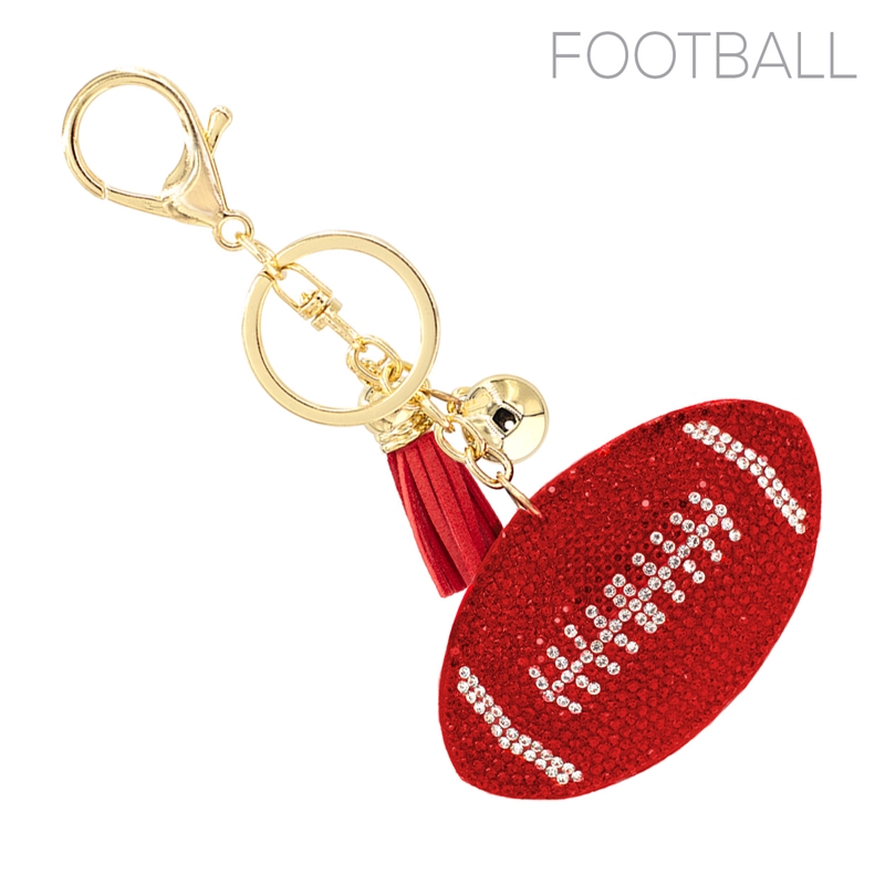 31191R  RED FOOTBALL RHINESTONE KEYCHAIN