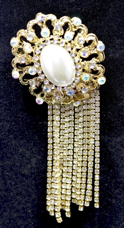 31206 ROUND PEARL RHINESTONE BROOCH