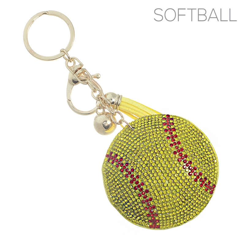 31250E YELLOW RHINESTONE SOFTBALL KEYCHAIN