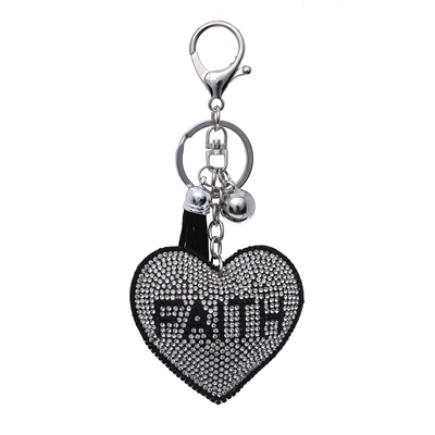 31268 RHINESTONE HEART "FAITH"  KEYCHAIN