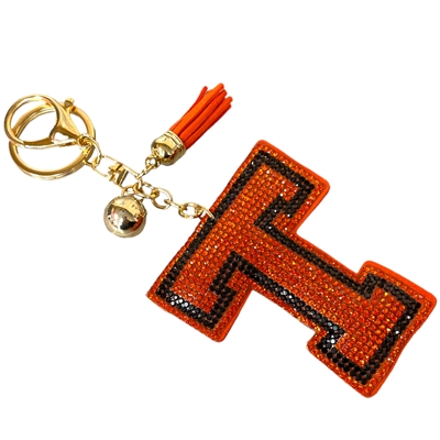 31351-T  ORANGE ''T''  RHINESTONE KEYCHAIN