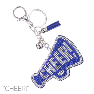 31371RB CHEER! ROYAL BLUE RHINESTONE KEYCHAIN