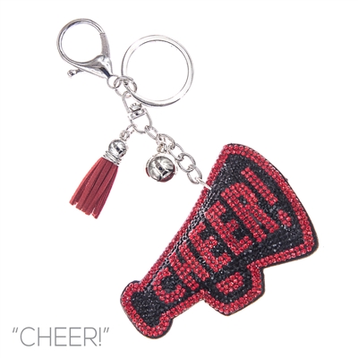 31371RC   CHEER! RED BLACK RHINESTONE KEYCHAIN