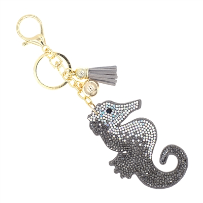 31483 GRAY SEA HORSE RHINESTONE KEYCHAIN