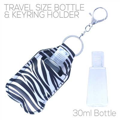 31516WH ZEBRA PRINT SANITIZER BOTTLE KEY CHAIN