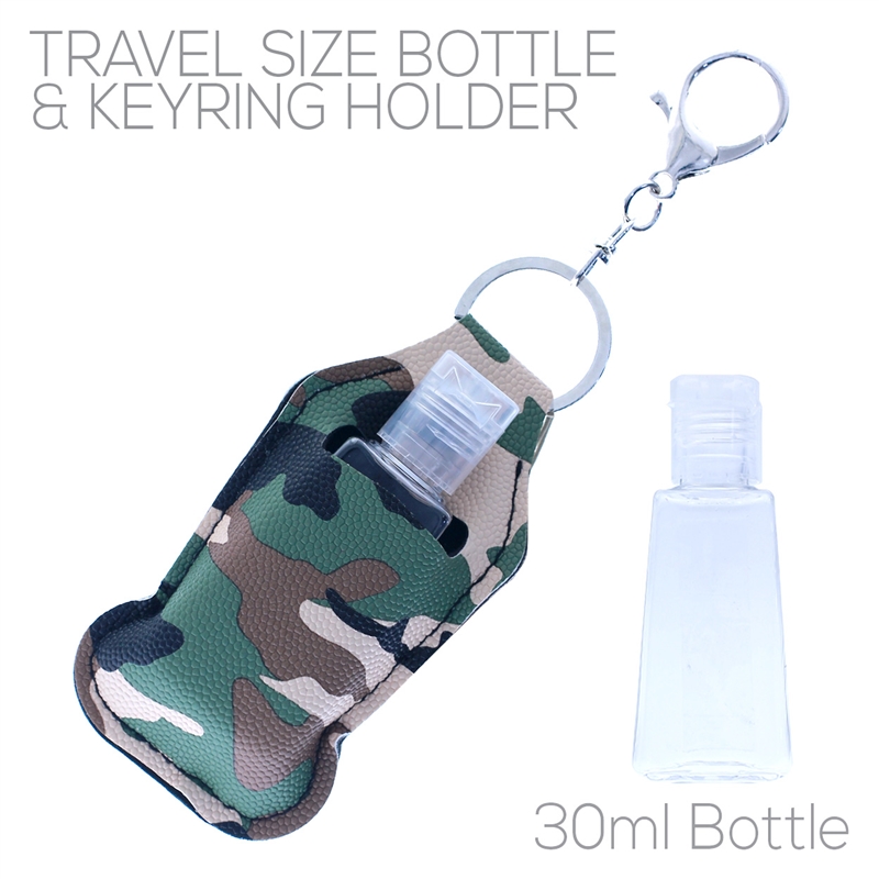 31518OL CAMO PRINT SANITIZER BOTTLE KEY CHAIN