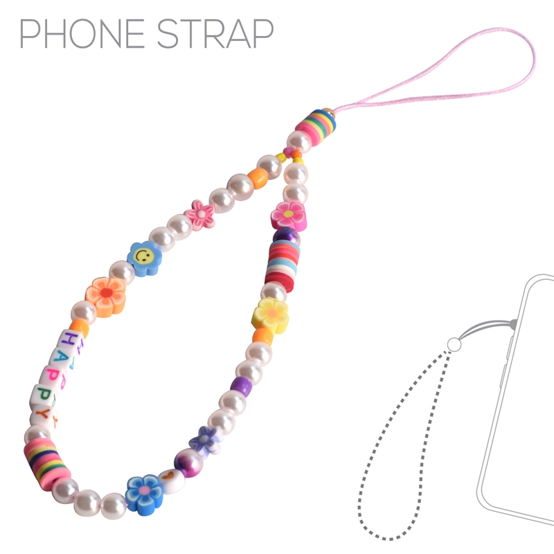 31608 "HAPPY" COLORFUL PEARL MULTI BEADED PHONE STRAP