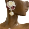 325MU FLORAL CREAM & MAUVE WITH PEARL  EARRINGS
