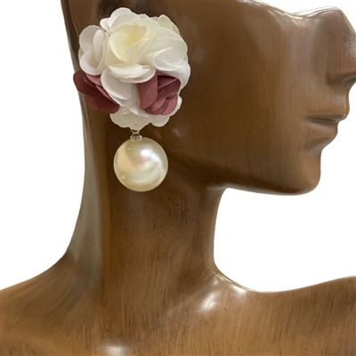 325MU FLORAL CREAM & MAUVE WITH PEARL  EARRINGS