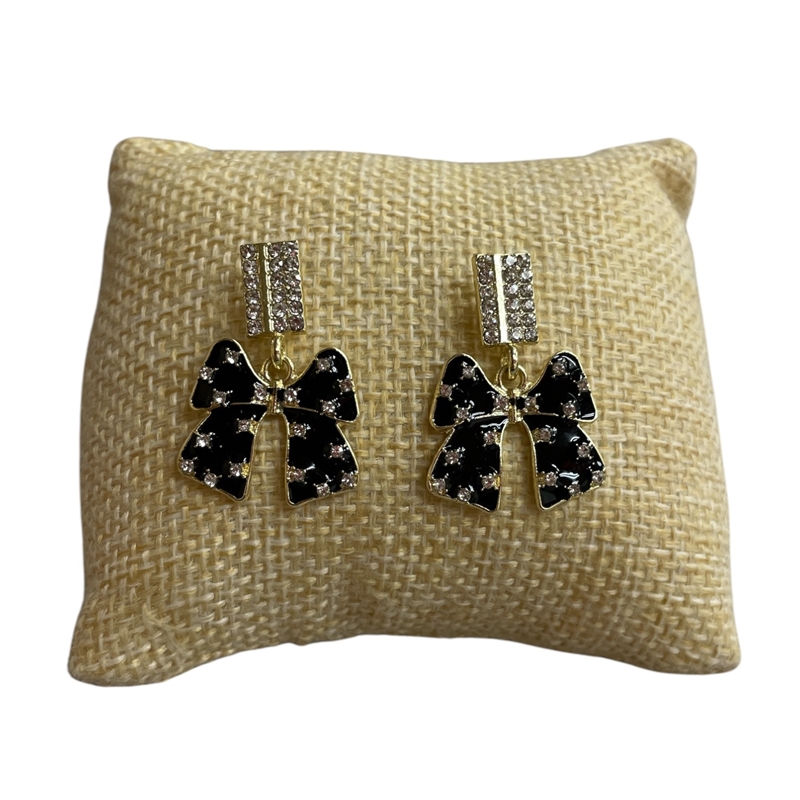 325RB  GOLD BLACK BOW STUD EARRINGS