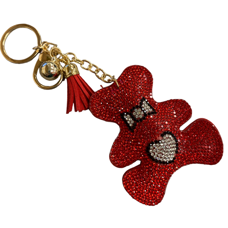 332RD   RED TEDDY  RHINESTONE KEYCHAIN