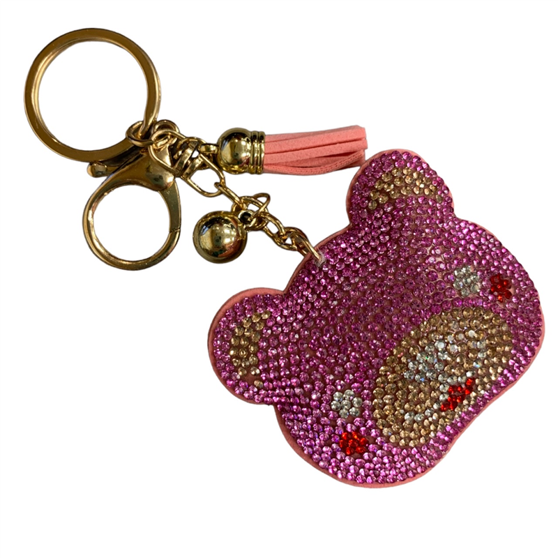 338PNK PINK TEDDY  HEAD RHINESTONE KEYCHAIN