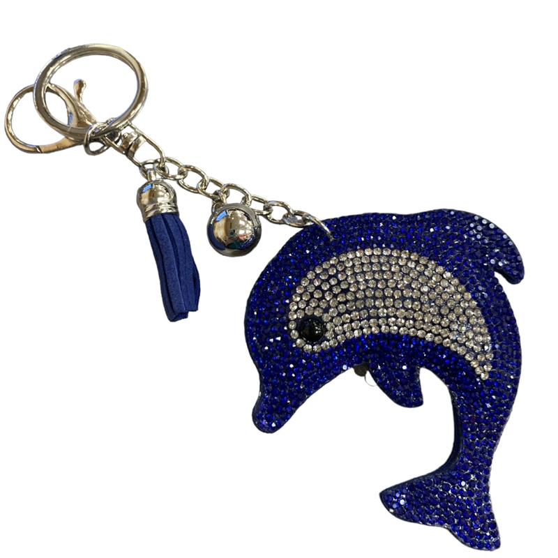 340RL ROYAL BLUE  DOLPHIN  RHINESTONE KEYCHAIN