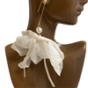 3702CM CREAM  LONG LACE FLOWER EARRINGS