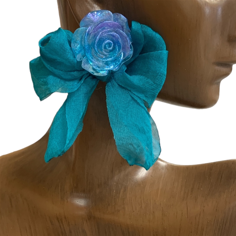 370BL TEAL BLUE FABRIC EARRINGS