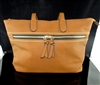 3843-2 FRONT ZIPPER DETAIL TAN LARGE TOTE BAG