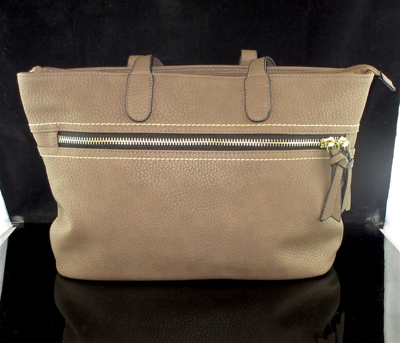3843-3 FRONT ZIPPER DETAIL TAUPE LARGE TOTE BAG