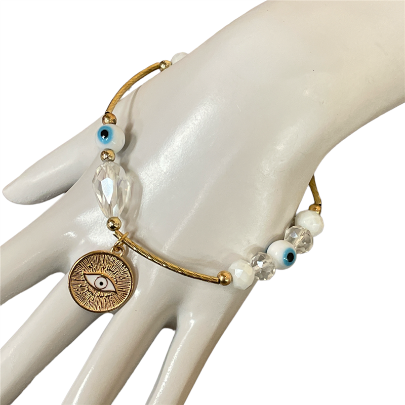 40012E  WHITE EVIL EYE BEADED BRACELET