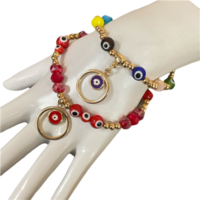 4005EE CIRCLE & EVIL EYE BEADED BRACELET