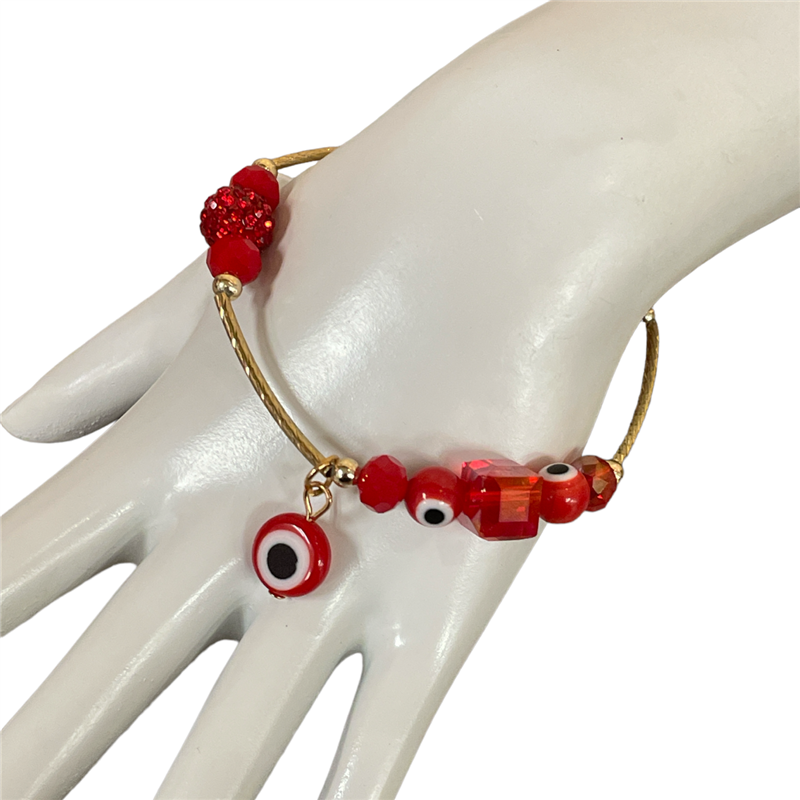 4007EE RED  EVIL EYE BEADED BRACELET