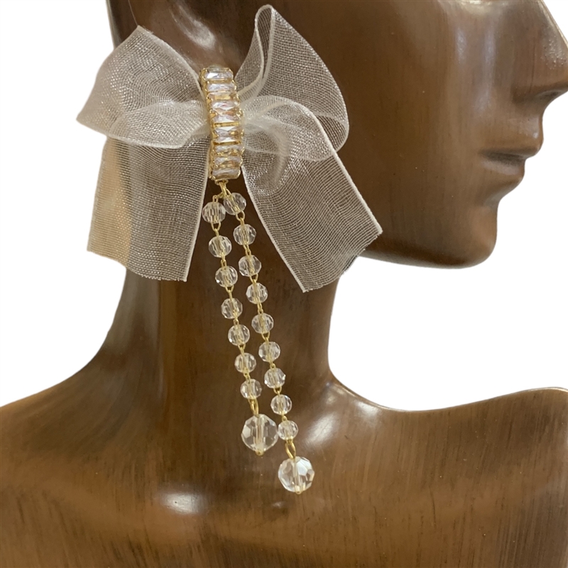 415BE BOW LACE & CRYSTAL EARRINGS