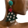 415GS  RHINESTONE GREEN SILVER TREE EARRINGS