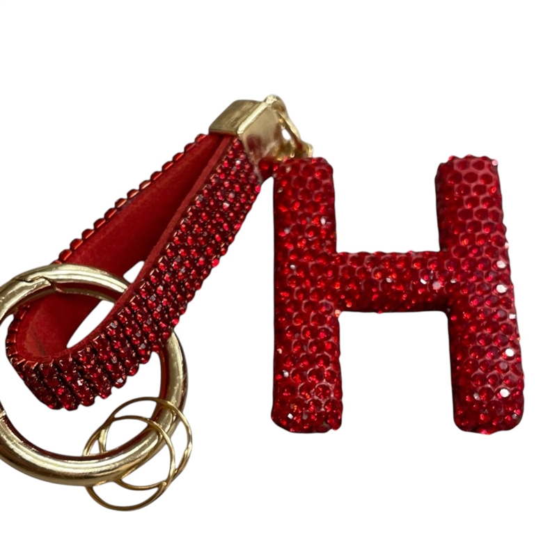 415H  ''H'' RED RHINESTONE KEYCHAIN