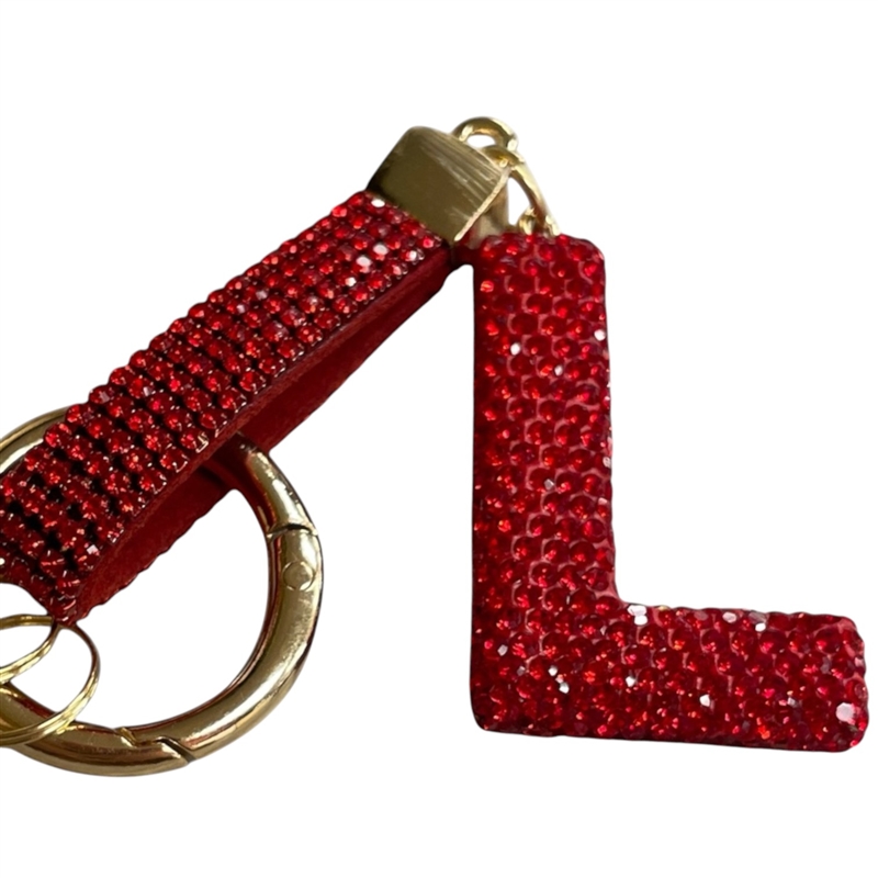 415L  ''L'' RED RHINESTONE KEYCHAIN