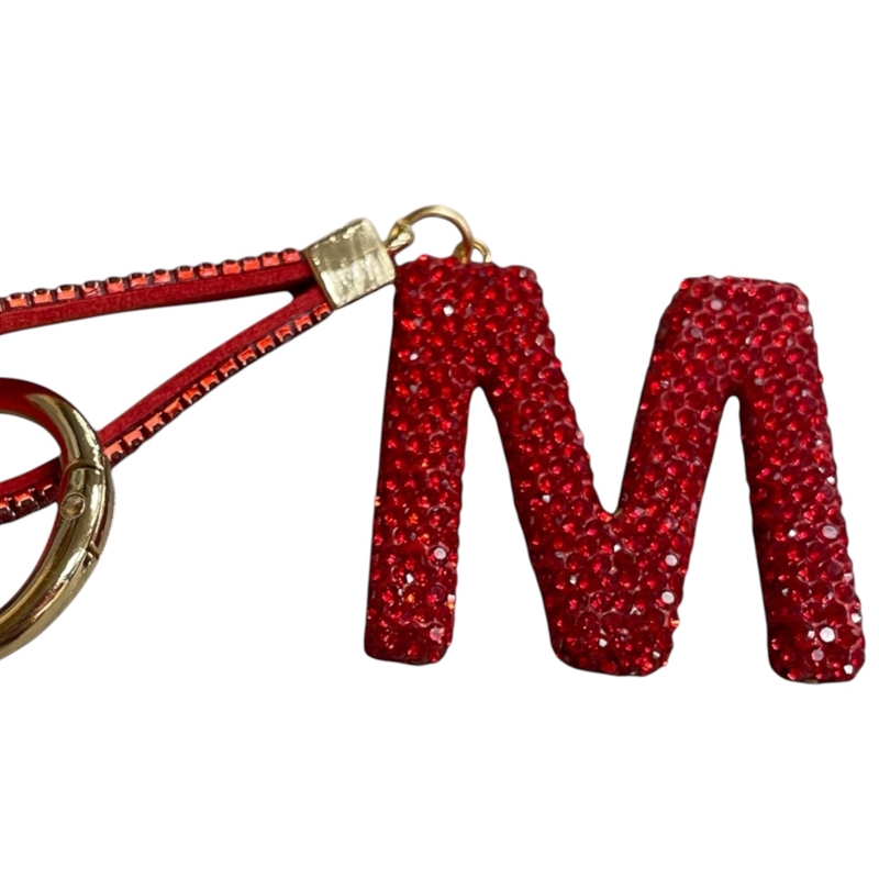 415M  ''M'' RED RHINESTONE KEYCHAIN