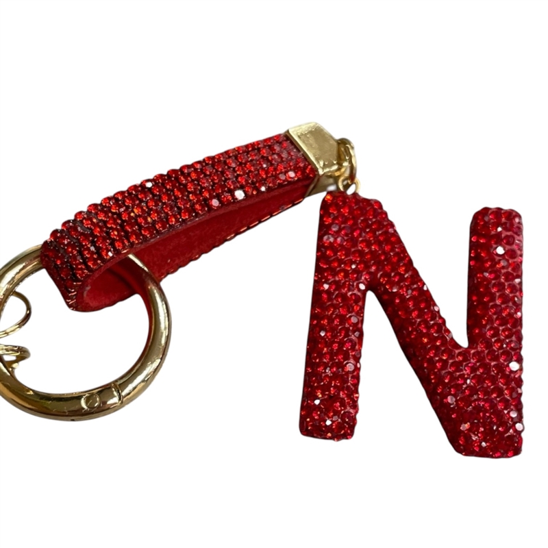 415N  ''N'' RED RHINESTONE KEYCHAIN