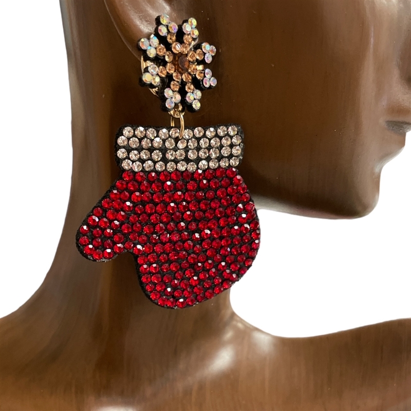 415RG RHINESTONE RED GLOVES TREE EARRINGS