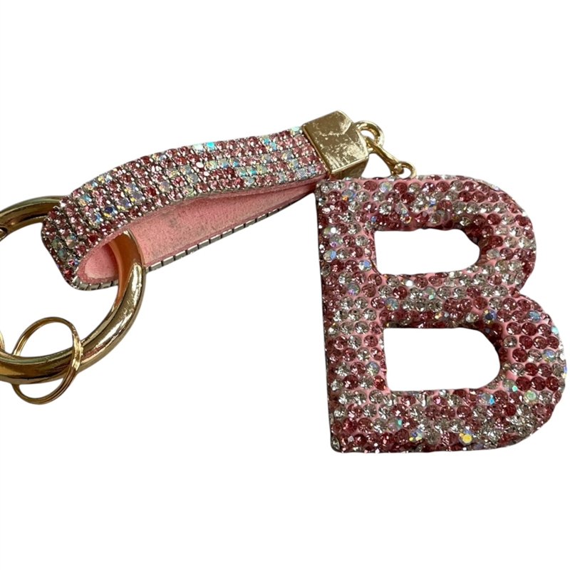 416B  ''B'' PINK RHINESTONE KEYCHAIN