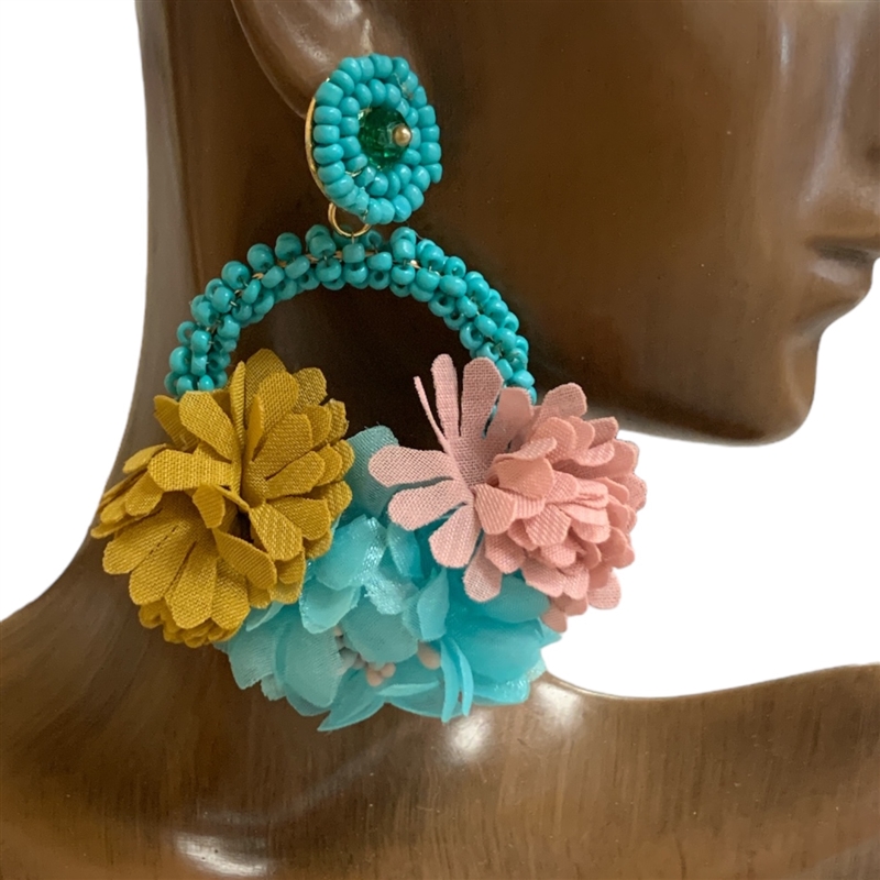 465FLR  HOOP WITH FLOWERS  EARRINGS