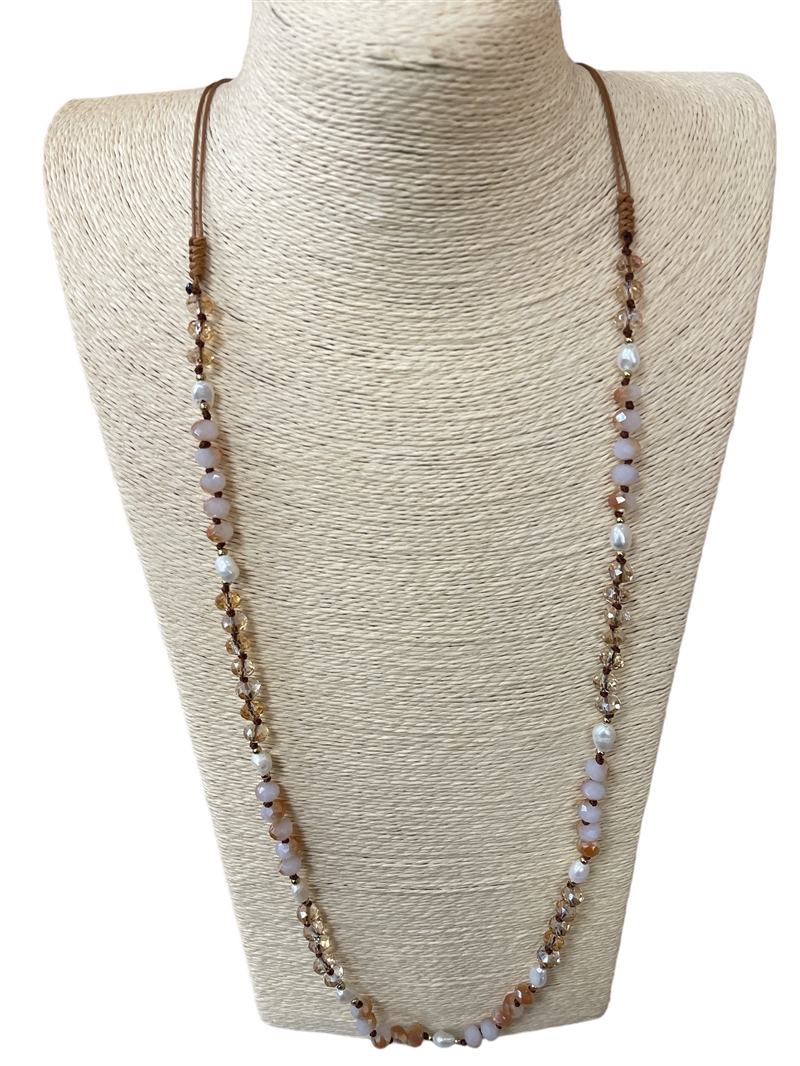 5005P CRYSTAL & FRESH WATER PEARL NECKLACE