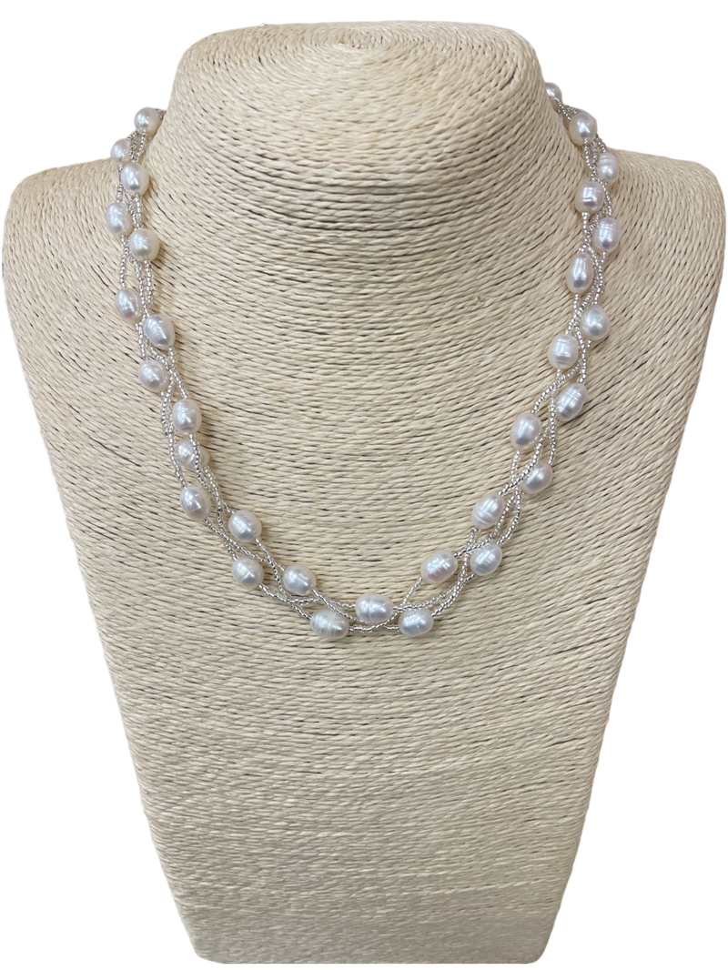 5010P  TWISTED SMALL CRYSTAL & FRESH WATER PEARL SHORT NECKLACE