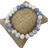 529WB  8MM SHINY  WHITE BLUE MIX  SEMI-PRECIOUS STONE BRACELET