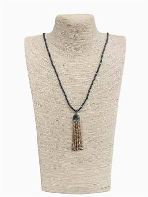 5400C  CHAMPAGNE BEADED TASSEL LONG NECKLACE
