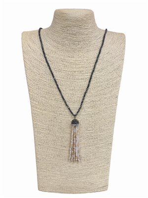 5400CP CHAMPAGNE MIX BEADED TASSEL LONG NECKLACE