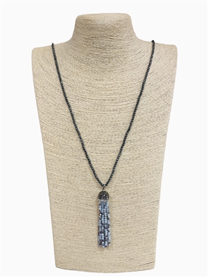 5400GM  GRAY MIX BEADED TASSEL LONG NECKLACE