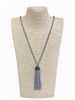 5400GY  GRAY BEADED TASSEL LONG NECKLACE