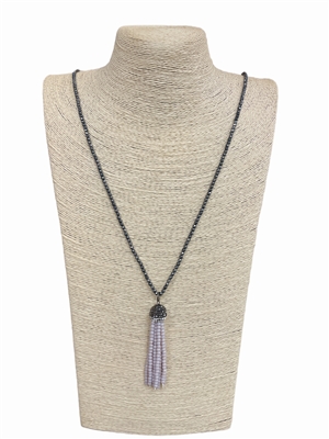 5400LP  LIGHT PURPLE BEADED TASSEL LONG NECKLACE