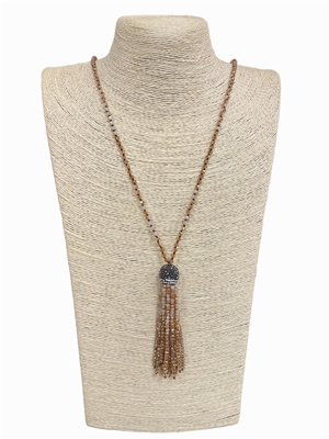 5400TM  TAN MIX BEADED TASSEL LONG NECKLACE