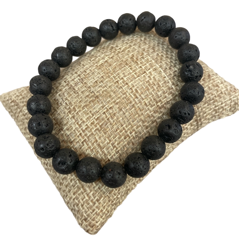 545BL    8MM BLACK LAVA  SEMI-PRECIOUS STONE BRACELET