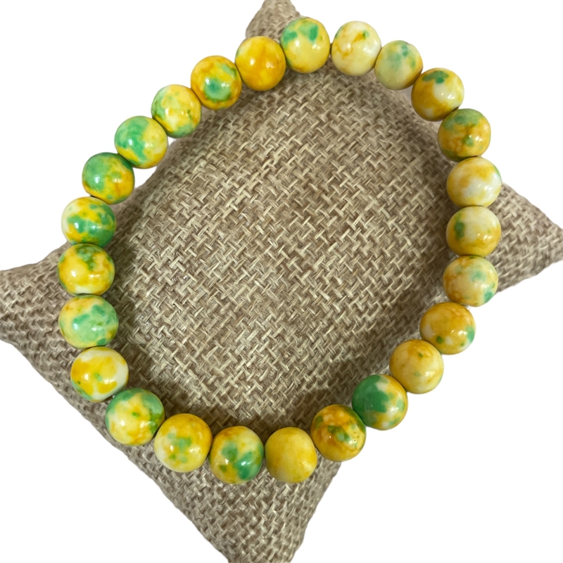 554YG  8MM YELLO GREEN MIX  SEMI-PRECIOUS STONE BRACELET