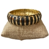 55CH STRIPED CHARCOAL ENAMEL GOLD CHUNKY BRACELET